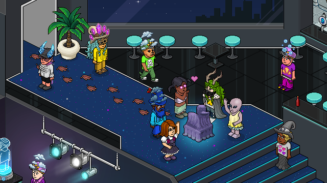 In the Bar X, players can chat, dance, and chill on the floor with other players. They can also use their Habbo Credit to purchase Bar X products.