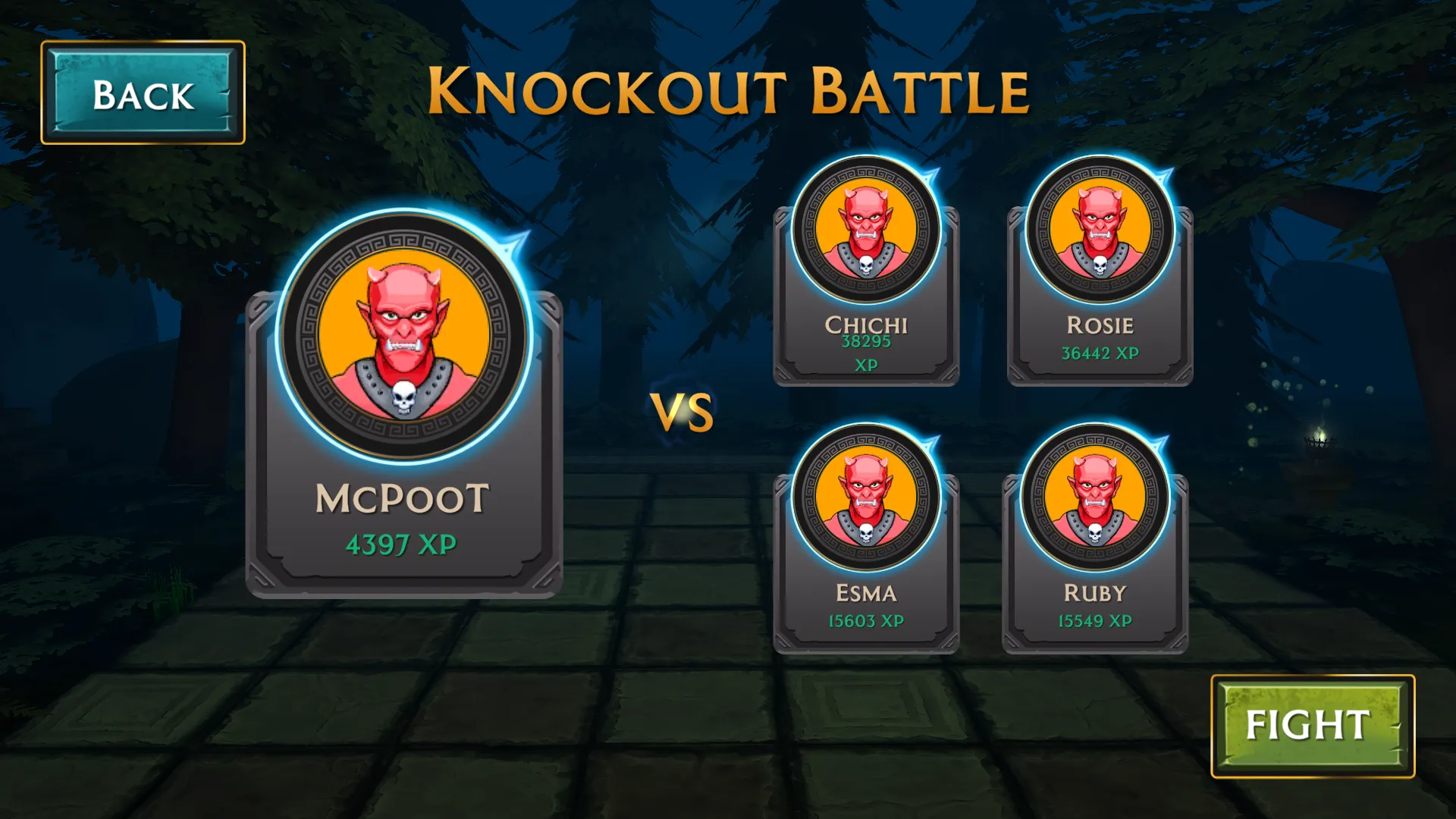 Vulcan's Forge Arena Knockout Battle Screen
