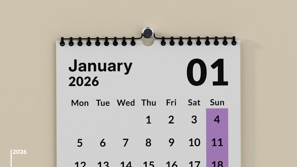 Ein Kalenderblatt, das die erste Hälfte des Januars 2026 anzeigt.