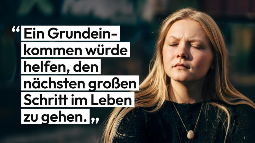 Ianthe blickt mit geschlossenen Augen in die Sonne. Sie sagt: Ein Grundeinkommen würde helfen, den nächsten großen Schritt im Leben zu gehen.