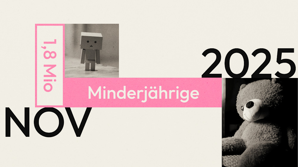 Grafik zeigt zwei schwarzweiße Bilder von Spielzeug, außerdem in Pink den Schriftzug 