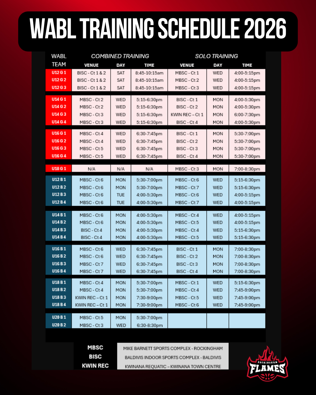 WABL TRAINING TIMETABLE - TERM 1