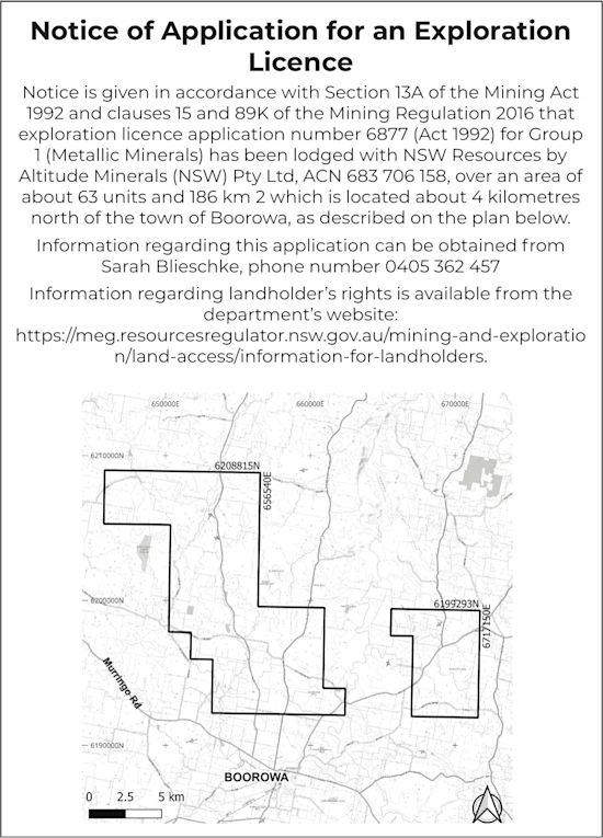 Notice of application for an exploration license