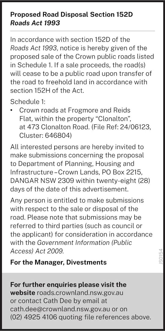 Proposed Road Disposal Section 152D