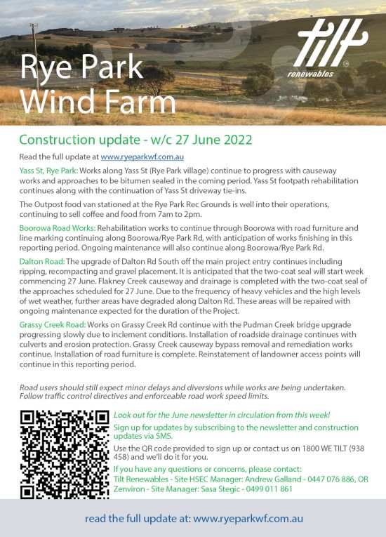 Rye Park Wind Farm construction update