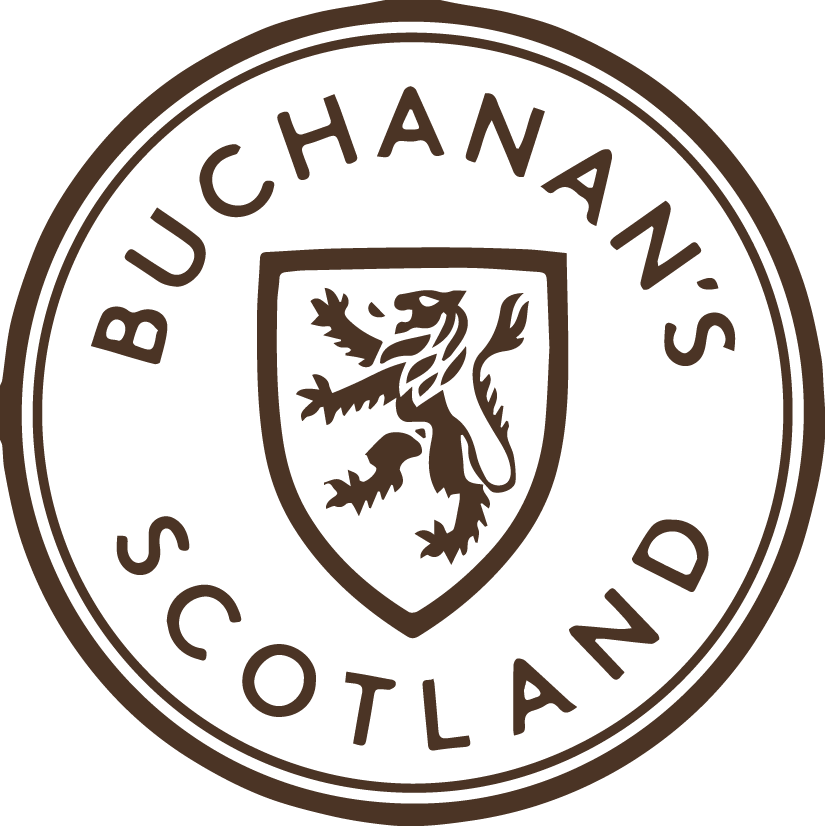 a close up of a brown and white logo with a lion