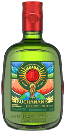 A bottle of Buchanan's Deluxe Whisky with Limited Edition "Mi Gente, Mi Juego" label.