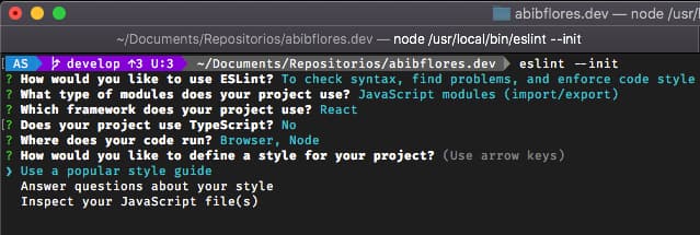 Aquí seleccionaremos en la terminal, si usaremos una guia de estilo o queremos optar por una revisión de nuestro código
