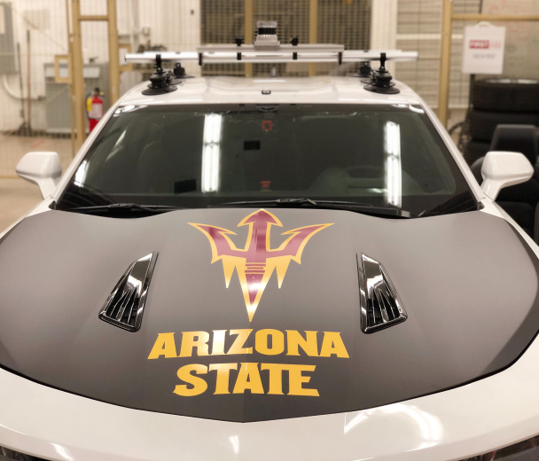 An Ouster digital lidar sensor on an Arizona State University vehicle