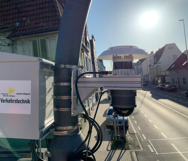 Ouster digital lidar sensors mounted on a traffic pole in Hamburg, Germany for traffic detection and optimization