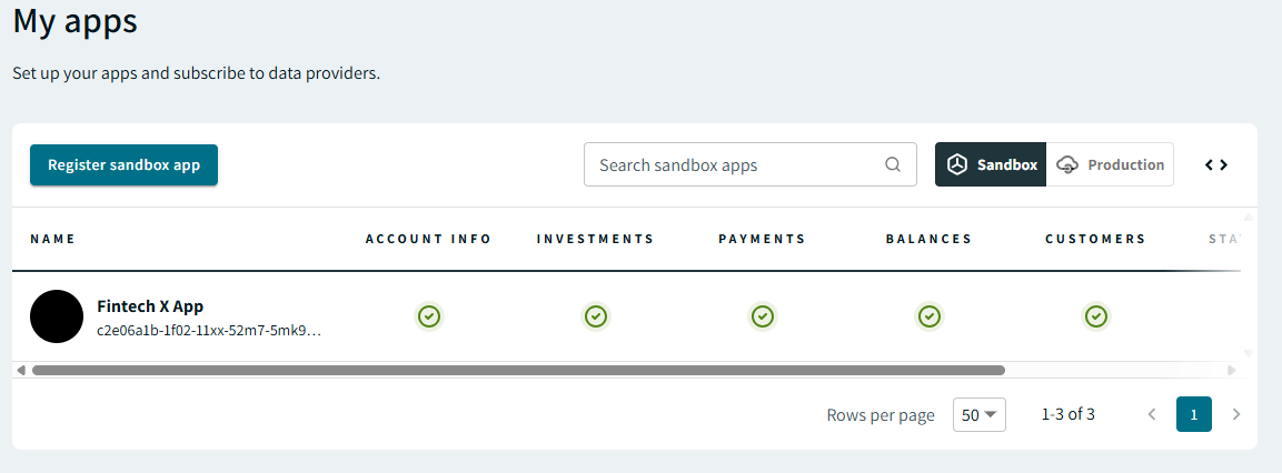 View your sandbox apps by clicking the "Sandbox" button on the right side of the screen.
