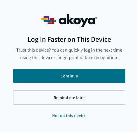Click "Continue" if you want to set up a biometric device for login.