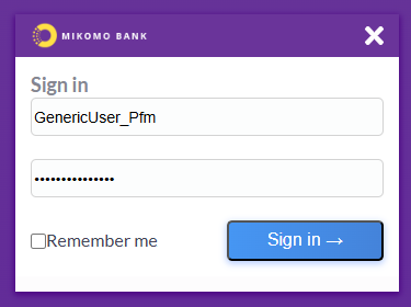 When the Mikomo sign in screen appears, log in using the GenericUser_Pfm user and matching password.