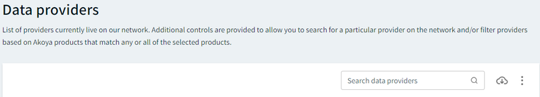 Search or filter the provider list using the search box on the right side of the screen in the Data providers section.