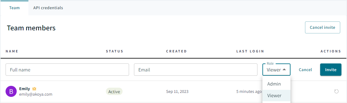 Select the user's role by selecting the appropriate option from the drop-down menu.