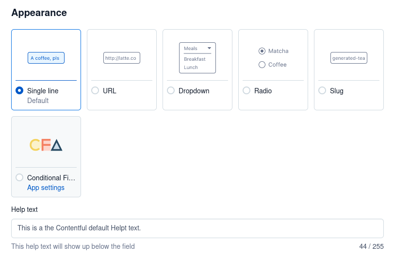 Content Type Field Setting Appearance