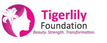 Tigerlily Foundation Logo. It represents a person with a flower in their hair. The words beauty, strength, transformation are written under.
