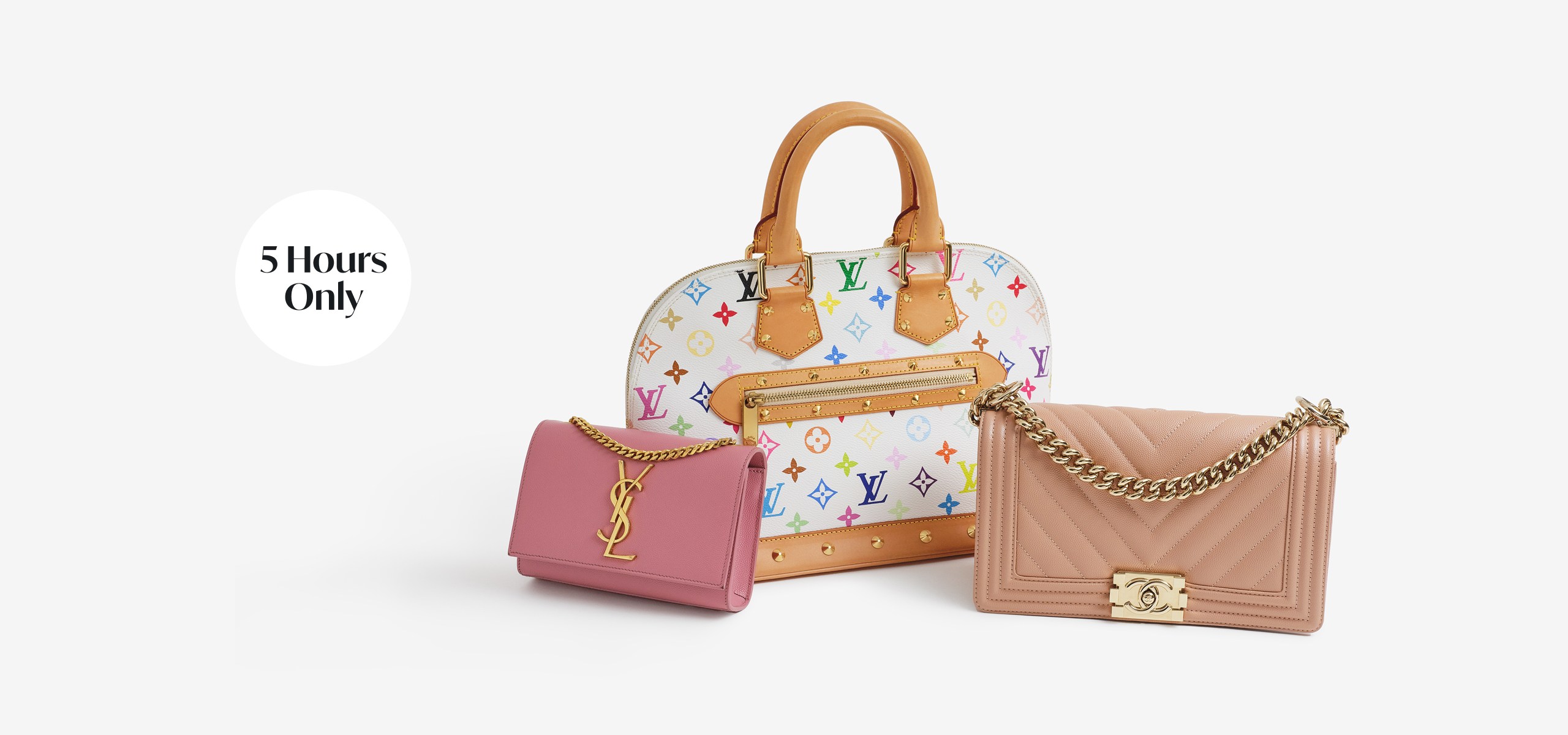 Louis Vuitton monogram Favorite, Chanel light pink wallet on chain, cream color Gucci Marmont shoulder bag