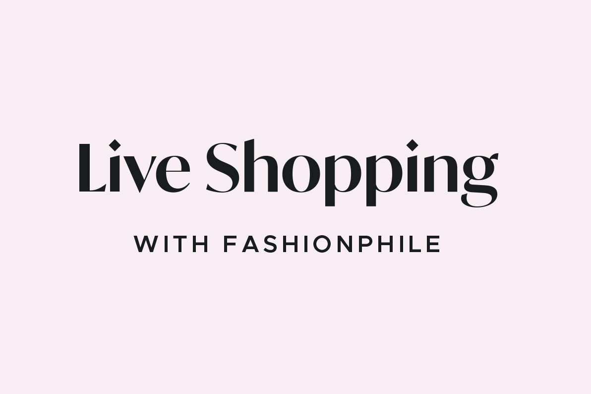 Live Shopping with FASHIONPHILE in black text on a light pink background