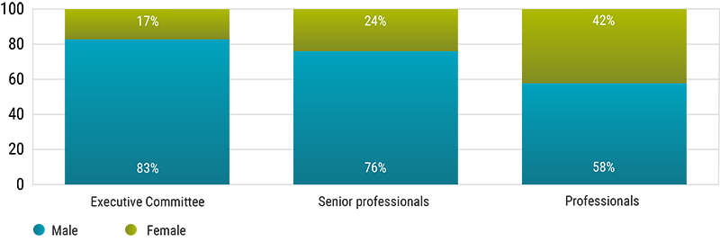 Ratio male/female per level in the organization
