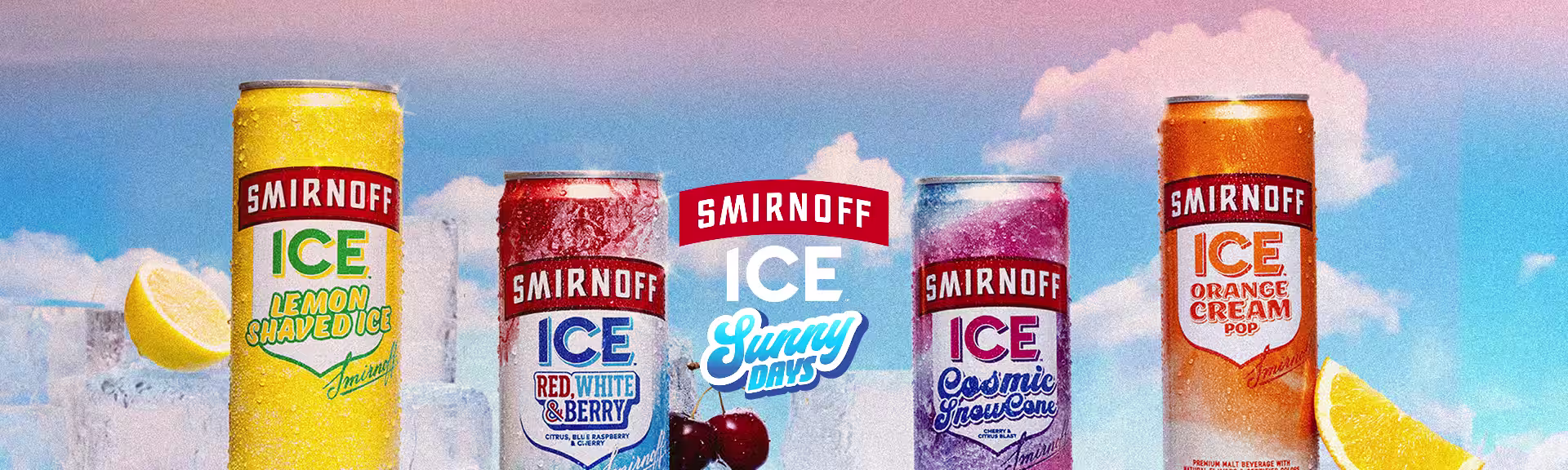 Smirnoff Ice sunny days products with a blue sky background