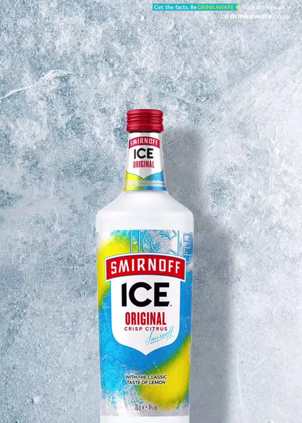 Smirnoff Ice Original bottle on a Icy Background
