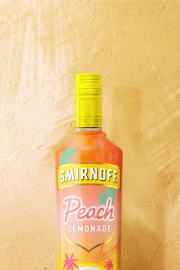 Smirnoff Peach Lemonade on orange background with palm trees