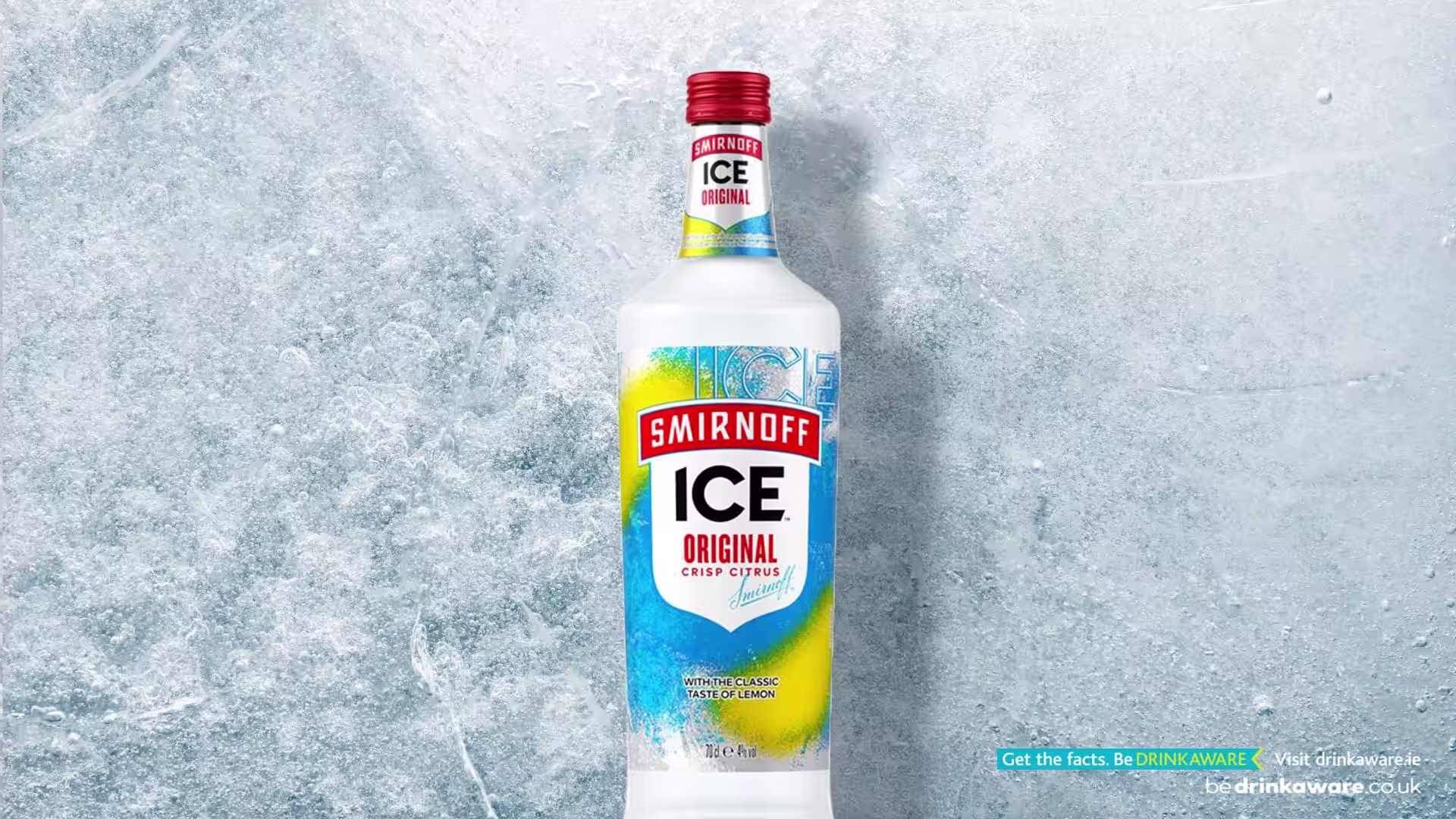 Smirnoff Ice Original bottle on a Icy Background