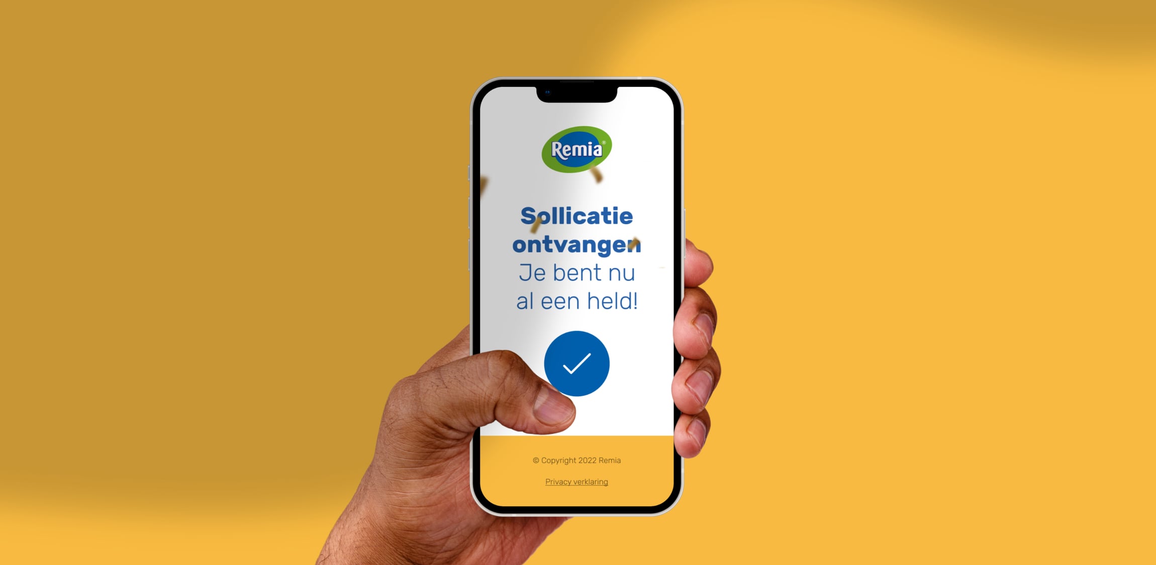 Een sollicitatie van Remia geopend op een mobiel apparaat. 