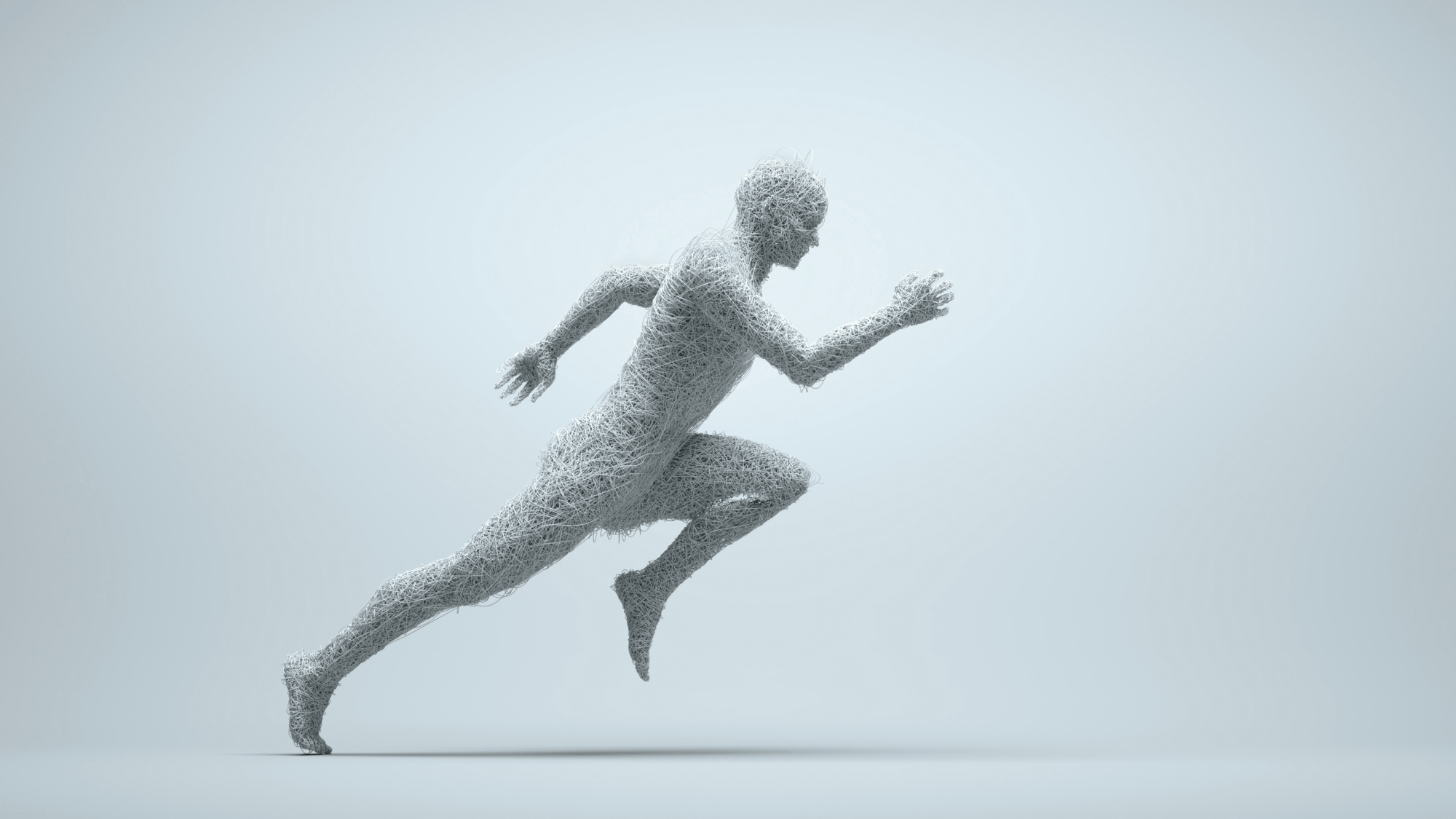 Een 3D gerenderd persoon die start aan de sprint. 