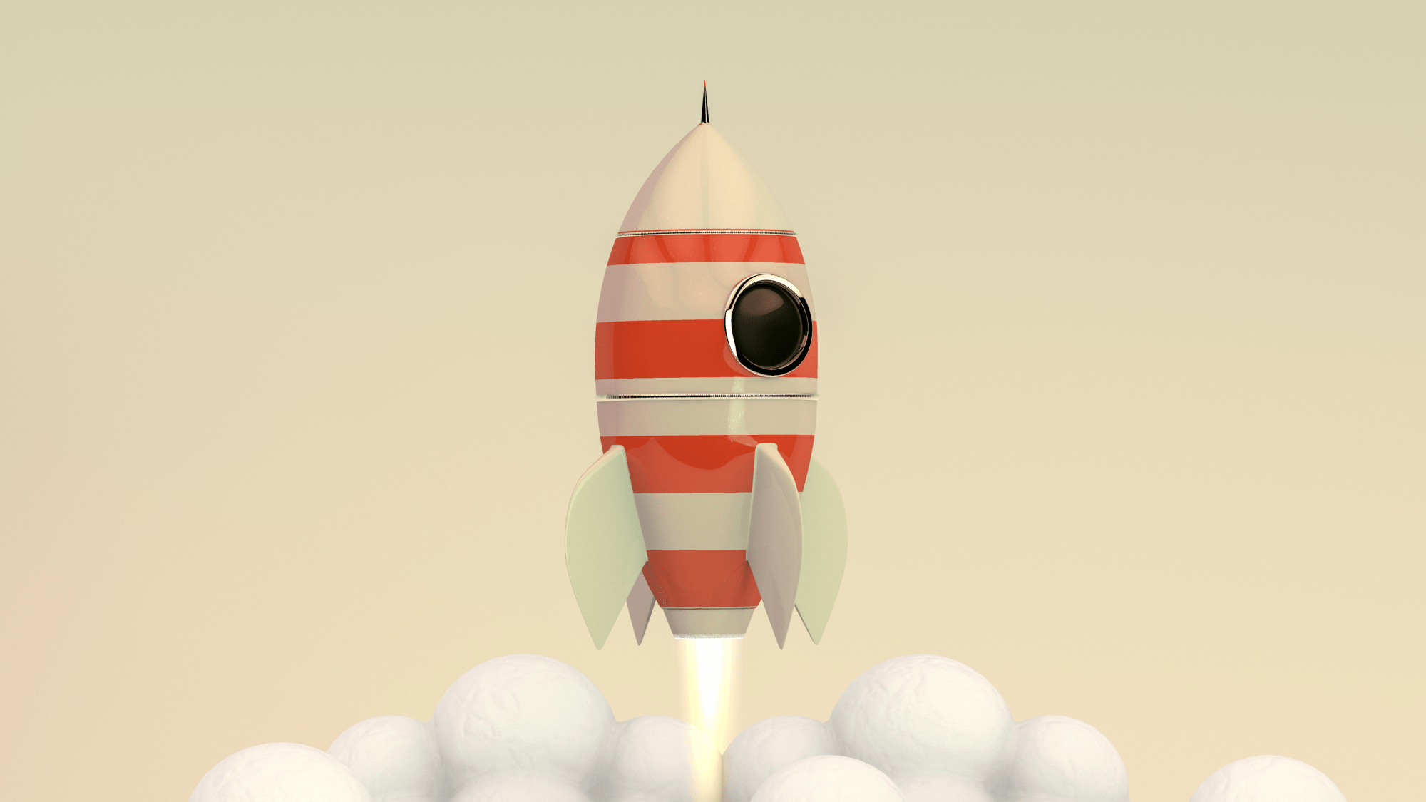 Een raket met rode strepen die opstijgt 