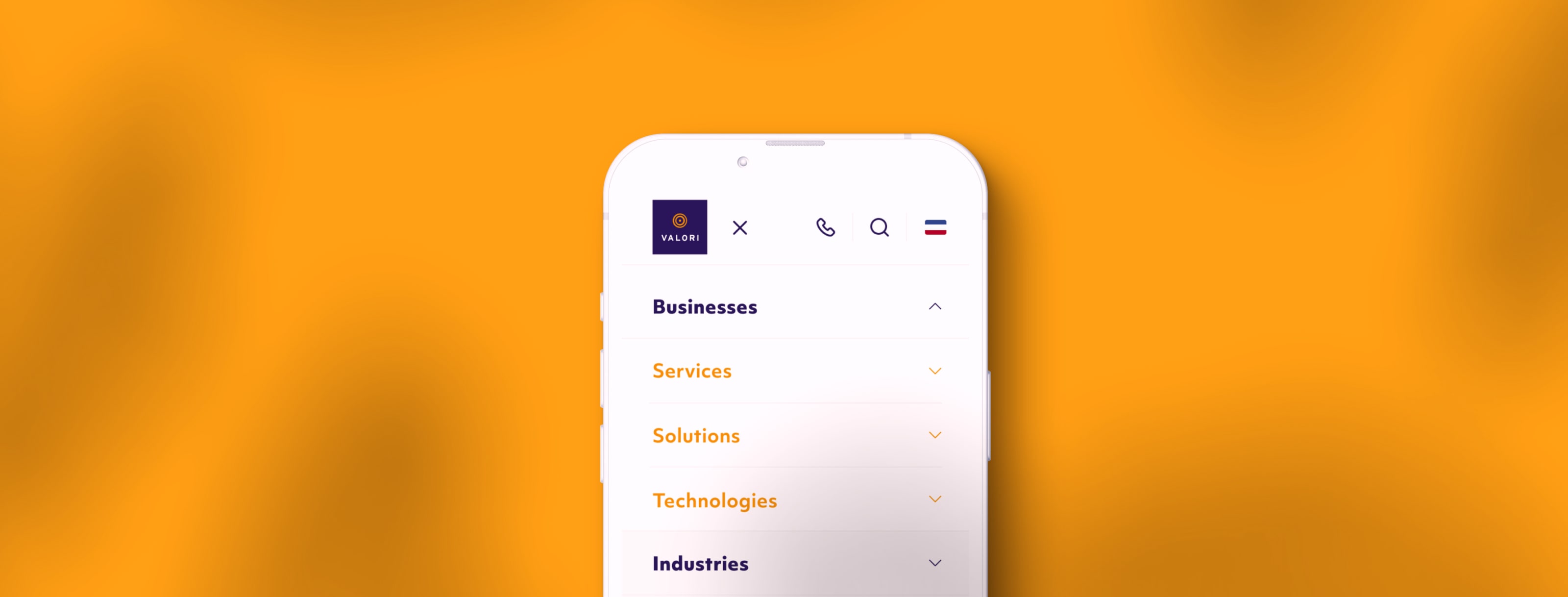 Een voorbeeld van de uitgeklapte menu van Valori 