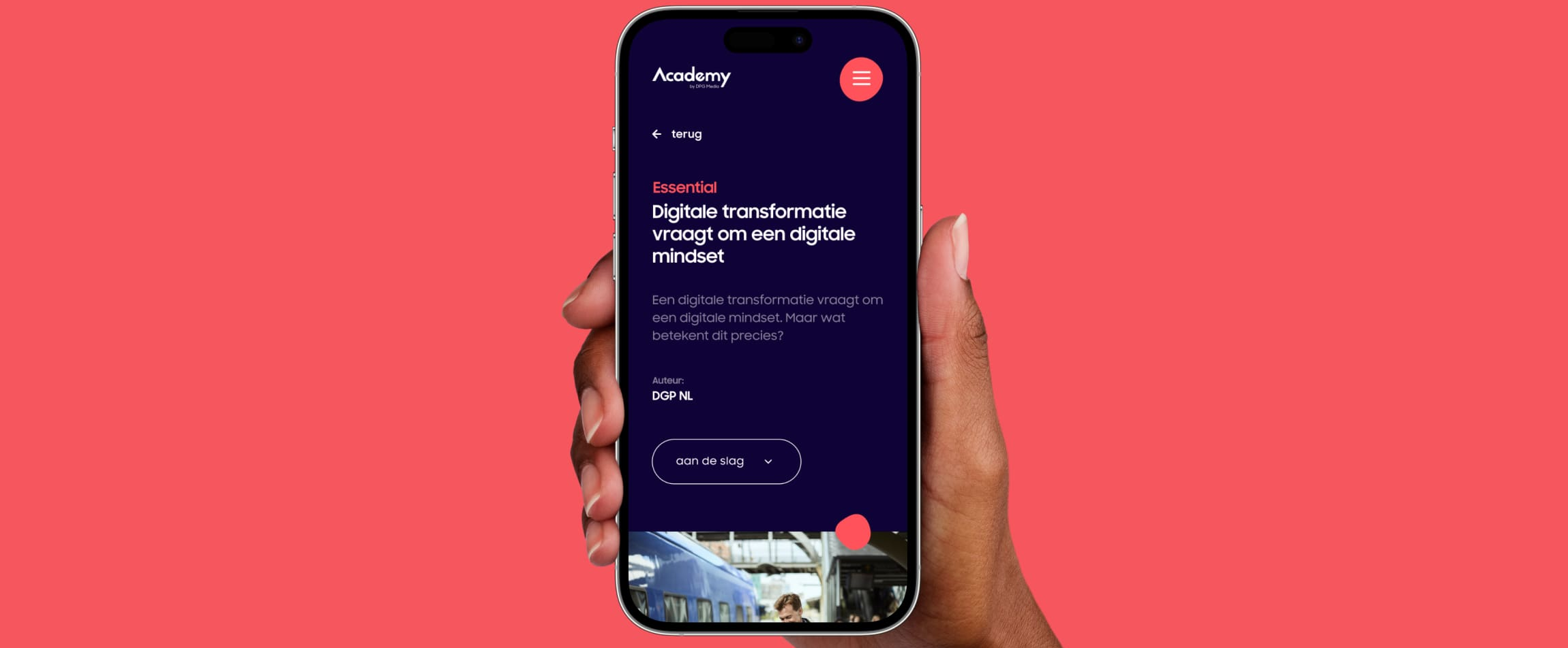 Een pagina van de DPG Academy getoond op een smartphone 