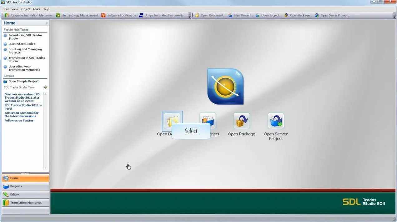 trados studio 2011 menu główne