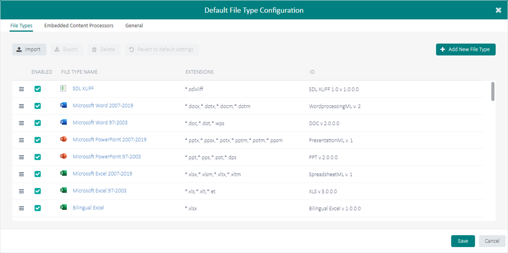 Trados Language Cloud filtry plików