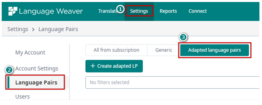 Zrzut ekranu z Translate Weaver, ekran Settings, Language Pairs.