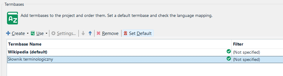 Przycisk Set Default pozwala wybrać domyślny słownik.