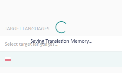 Zrzut ekranu z chmurowego Tradosa: kręciołek zapisywania pamięci tłumaczeń.