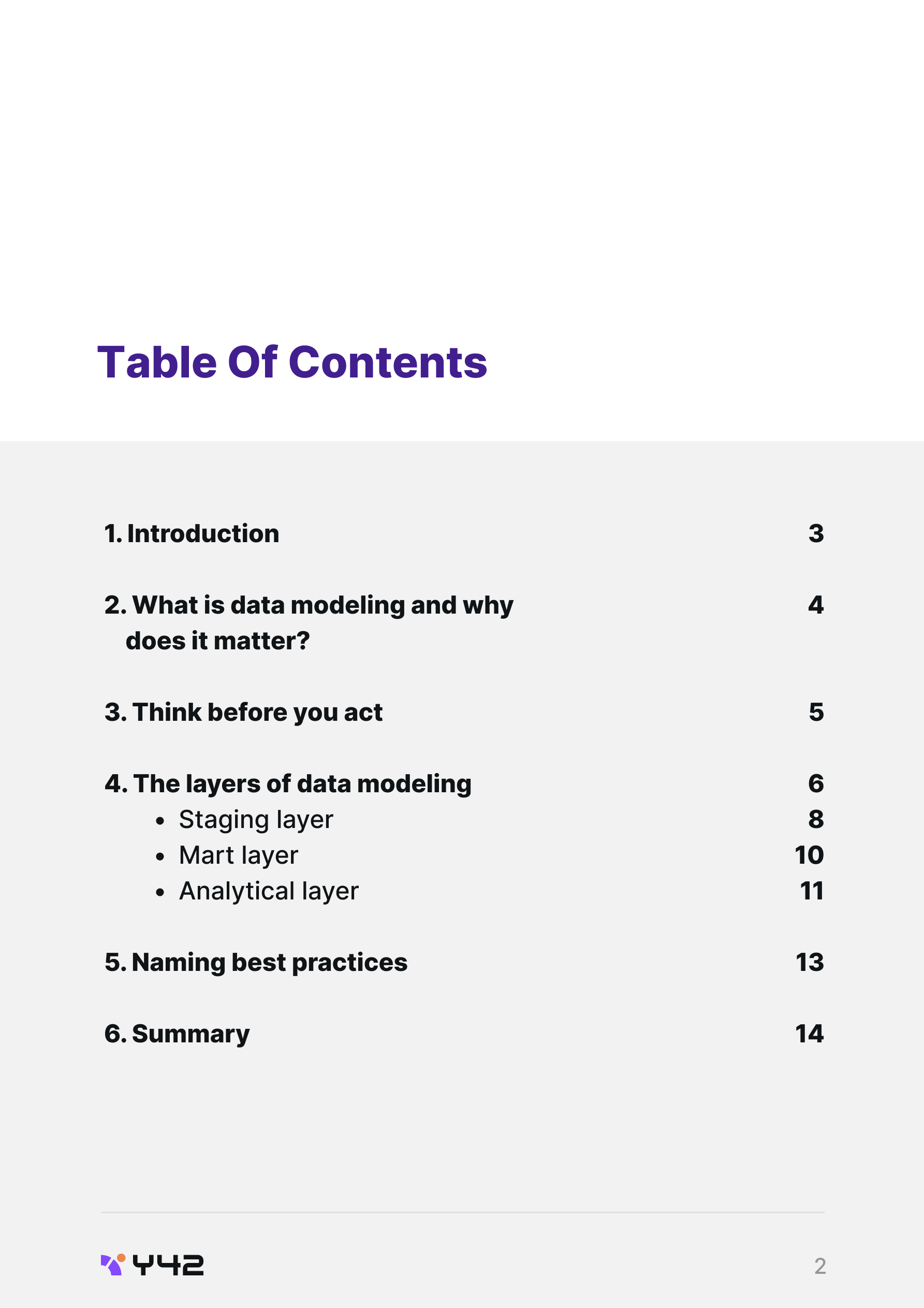 Table of contents - Data modeling guide