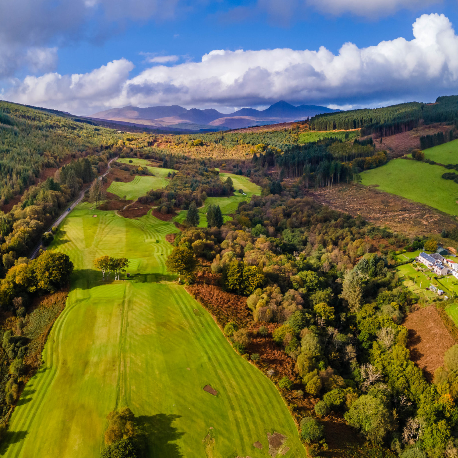 Lamlash Golf Club — the Old Course of Arran, panoramic view over the course and Lamlash Bay