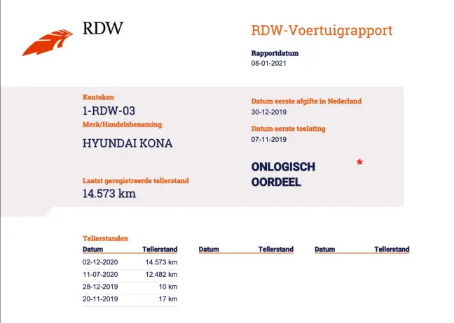 Voorbeeld RDW-Voertuigrapport