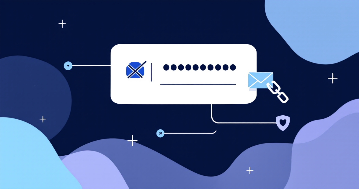 Durchgestrichenes Passwortfeld neben einem Magic-Link-E-Mail-Symbol als Symbol für den Abschied vom klassischen Passwort Login.