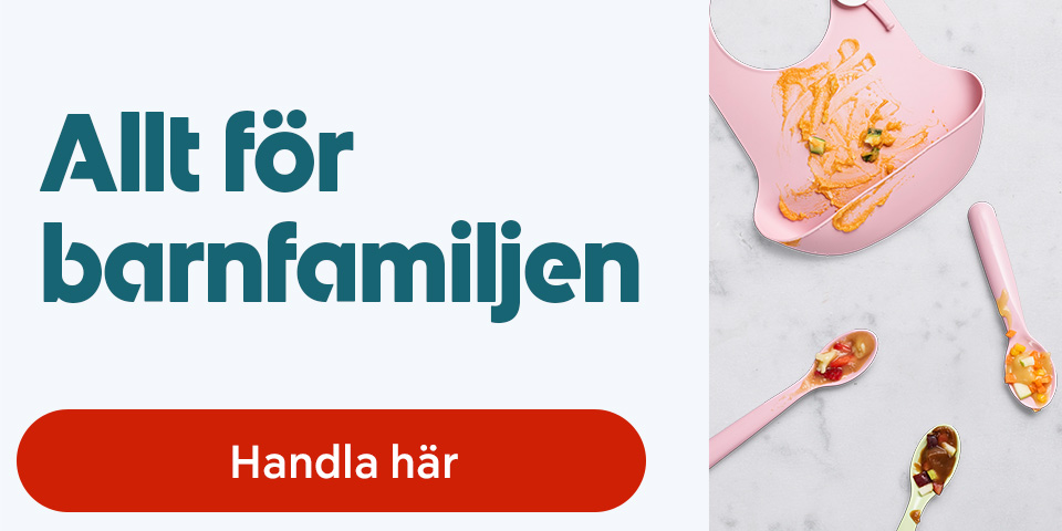 Bilden marknadsför varor för barnfamiljen med länk till kategori