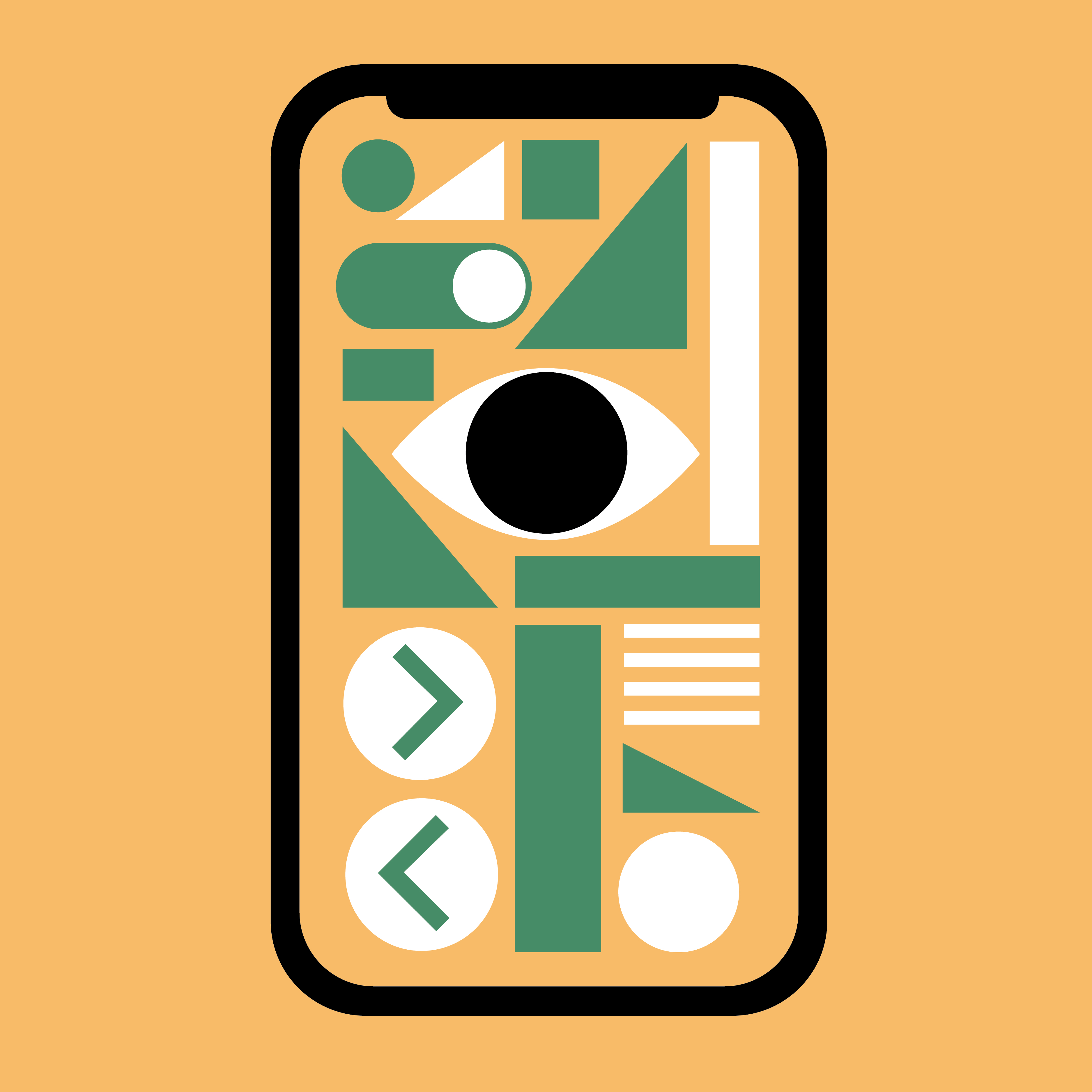 White and green shapes on a mobile phone with a yellow background