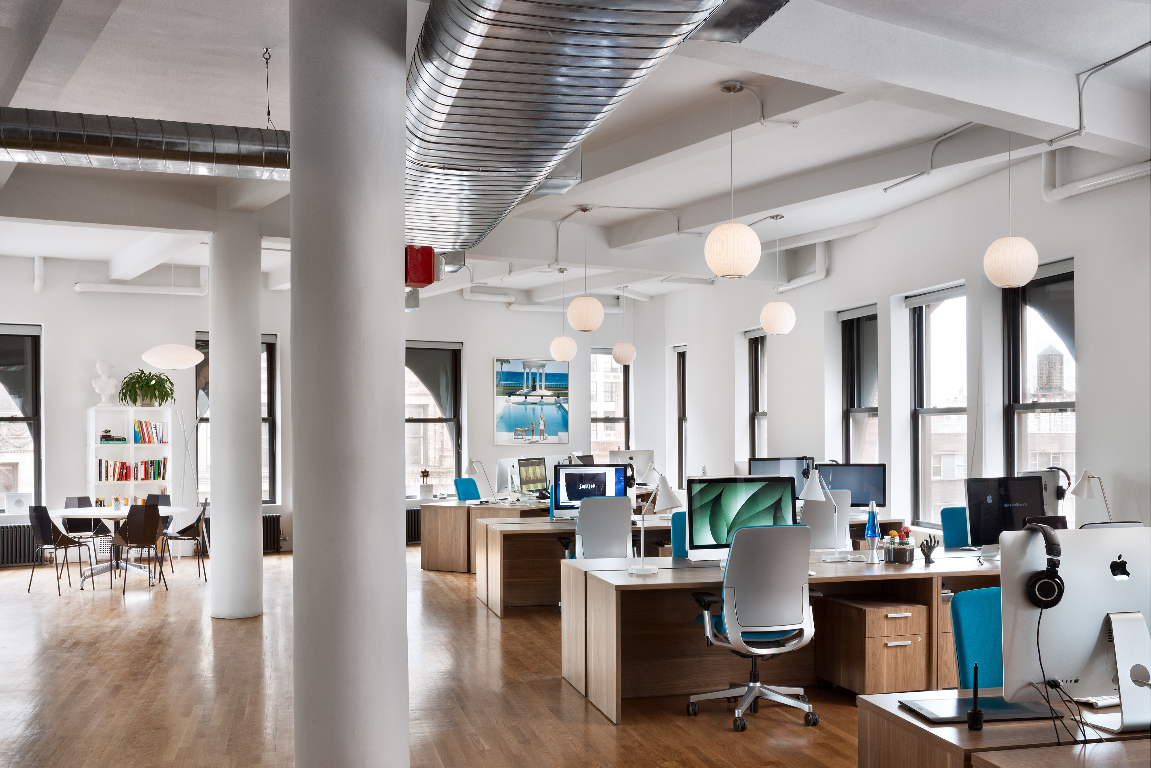 Rows of desks and chairs at the old Big Human office