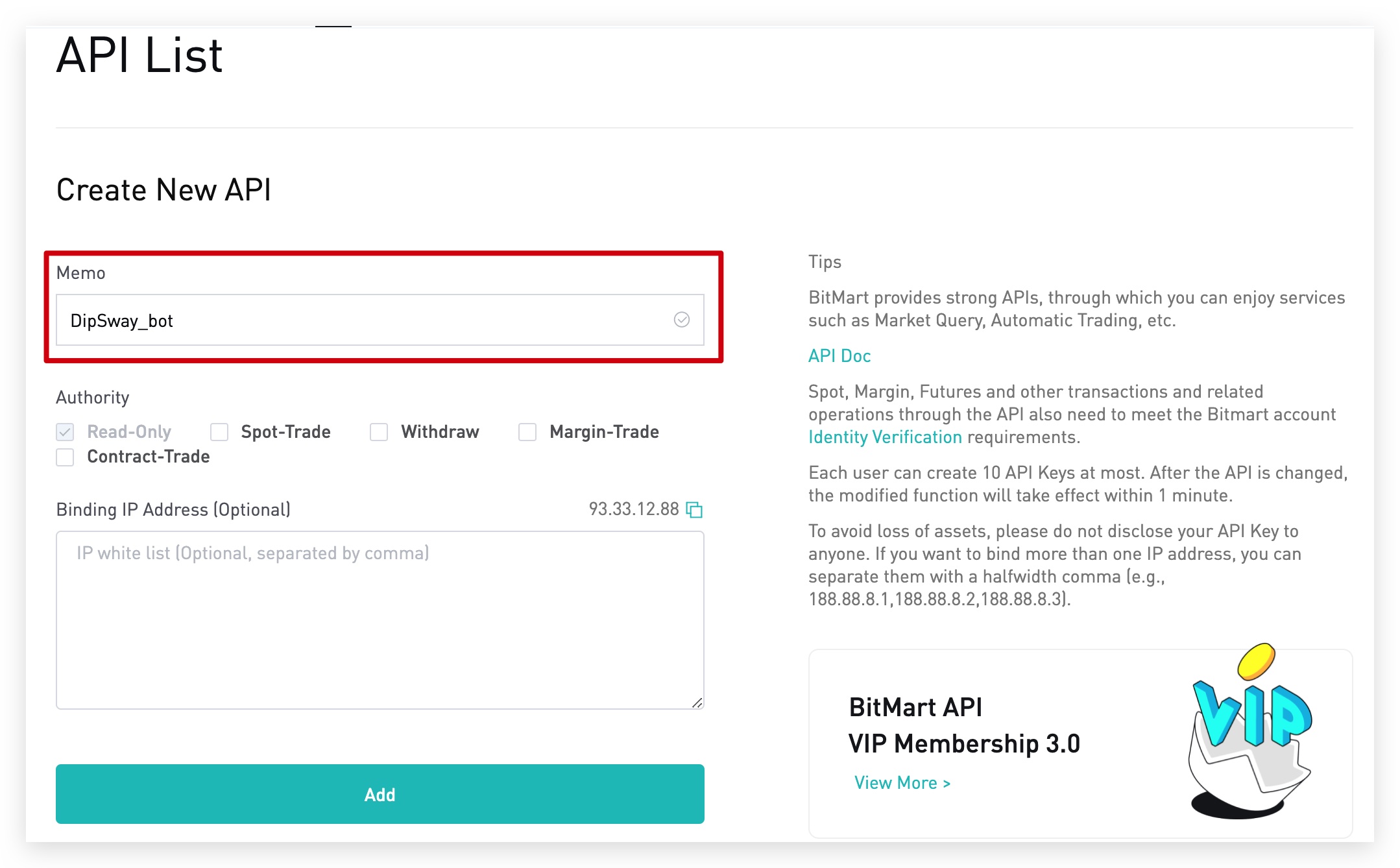 BitMart API UID configuration