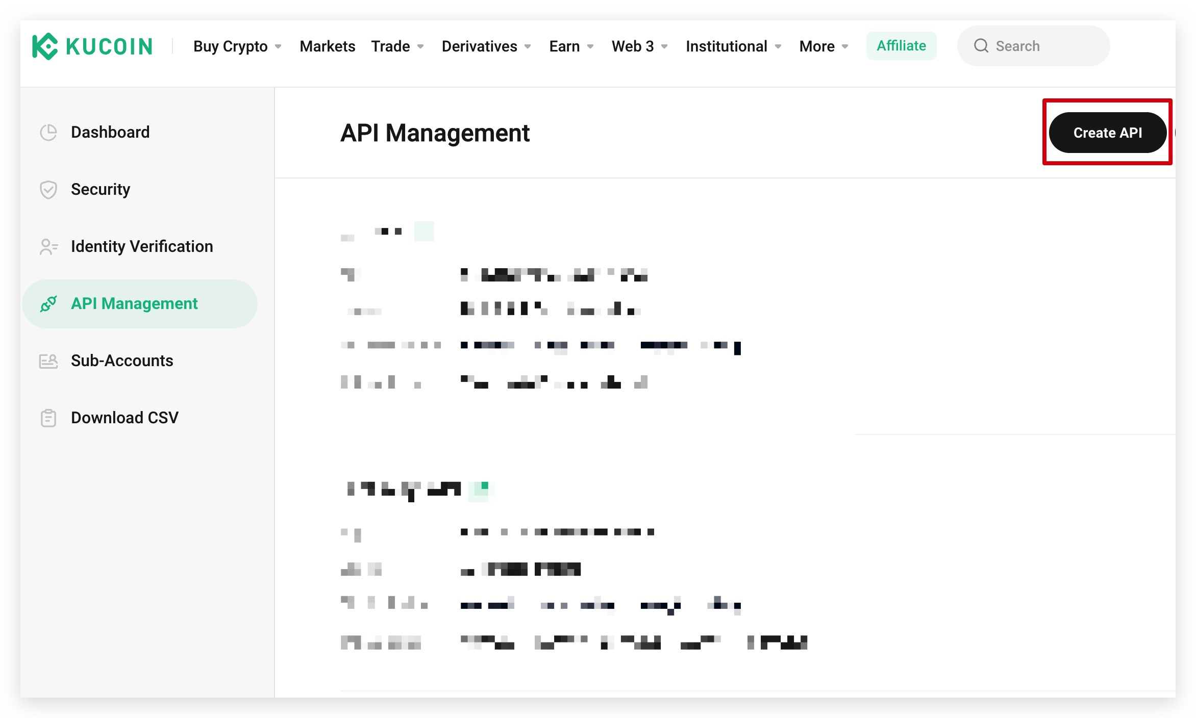 KuCoin API keys creation