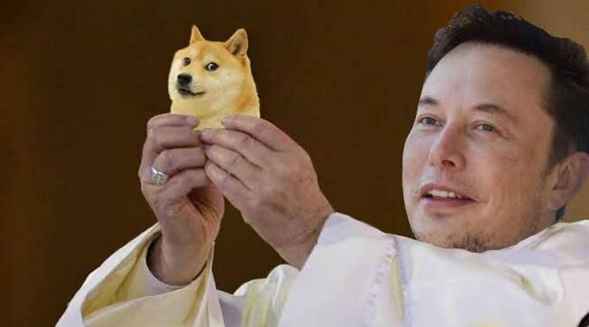 Elon Musk dressed as the pope holding a Doge dog. this is a meme referring to the influence 
Elon Musk has on twitter when posting about Doge coin