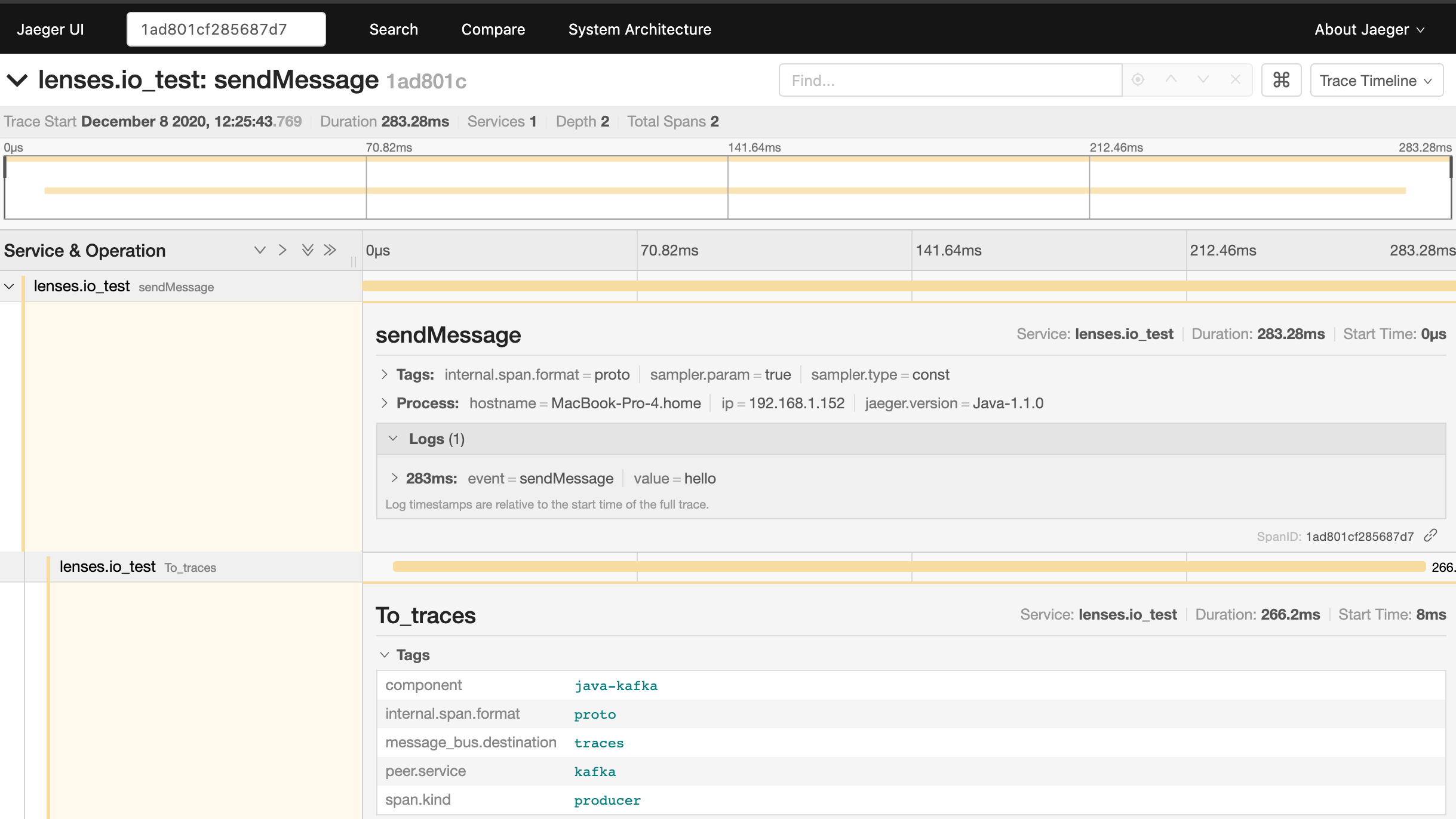 Lenses.io Find Jaeger Trace Kafka Headers