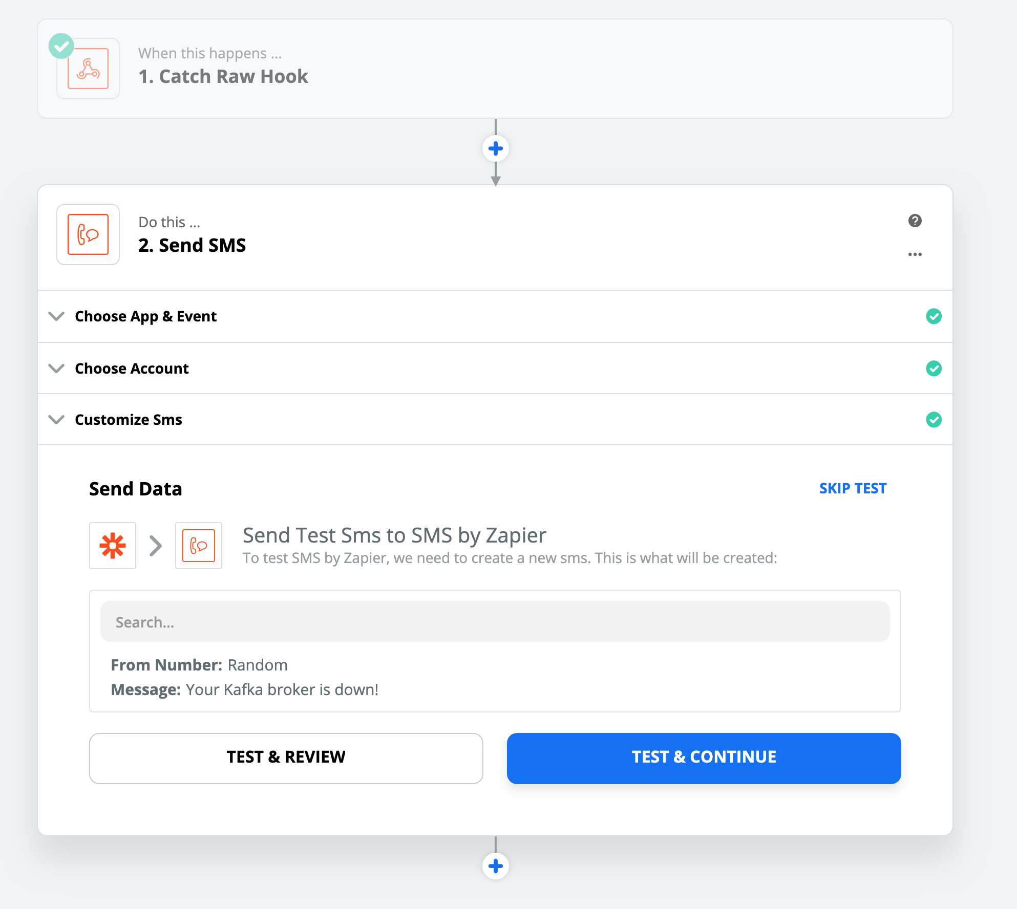 SMS Test and Continue (Zapier)